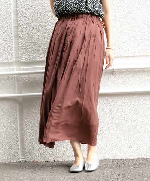 DISCOAT（ディスコート）の「TRギャザーロングスカート（スカート・レディース・パープル/ブラウン/モスグリーン/サンドベージュ・FREE）」の9枚目の写真