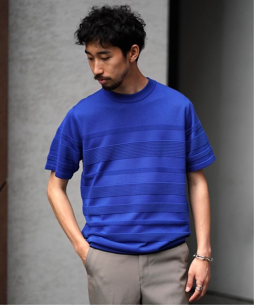 EDIFICE（エディフィス）の「LILY UT ジガラボーダーニットカットソー（Tシャツ/カットソー・メンズ・ホワイト/ベージュ/ブルー・SMALL/MEDIUM/LARGE）」の3枚目の写真