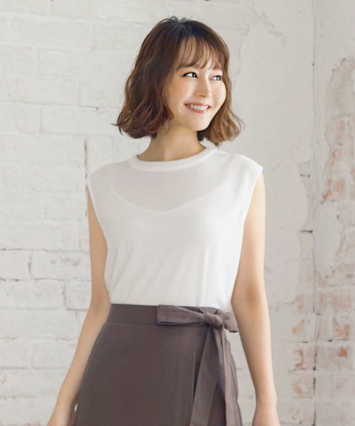 KOBE LETTUCE(コウベレタス)の「ベルト付きサーマルノースリーブカットソー(Tシャツ/カットソー・レディース・ブラック/モカ/ピンク系その他/オフホワイト・FREE)」の2枚目の写真