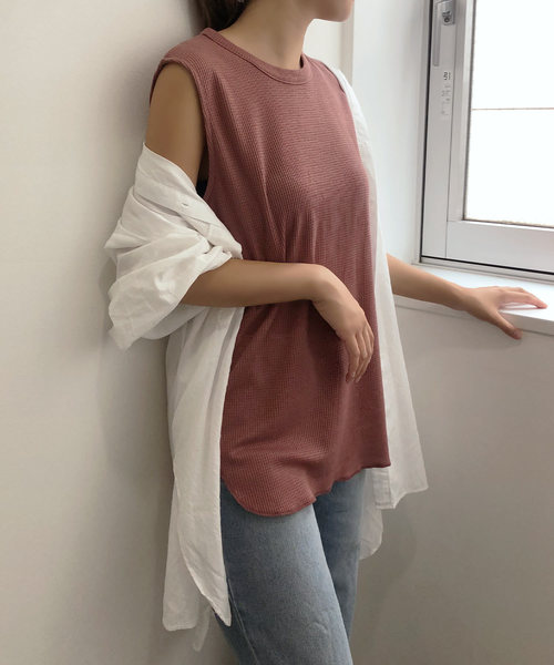 KOBE LETTUCE(コウベレタス)の「ベルト付きサーマルノースリーブカットソー(Tシャツ/カットソー・レディース・ブラック/モカ/ピンク系その他/オフホワイト・FREE)」の15枚目の写真