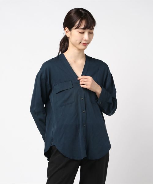 SHIPS（シップス）の「モールスキンポケットブラウス◇（シャツ/ブラウス・レディース・ブラウン/ベージュ/コバルトブルー/ベージュ系その他/ネイビー・ONE SIZE）」の4枚目の写真