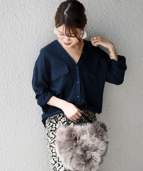 SHIPS（シップス）の「モールスキンポケットブラウス◇（シャツ/ブラウス・レディース・ブラウン/ベージュ/コバルトブルー/ベージュ系その他/ネイビー・ONE SIZE）」の9枚目の写真