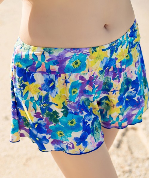 セール】花柄ショートパンツ付フリルビキニ水着3点セット（水着