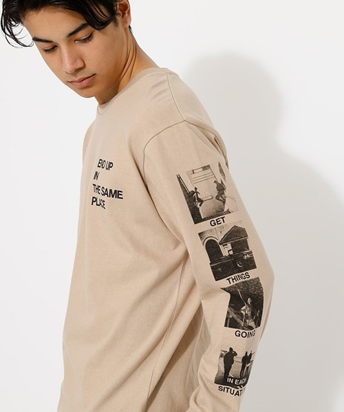 AZUL by moussy（アズールバイマウジー）の「PHOTOGRAPHIC LONG TEE/フォトグラフィックロングTシャツ　251DSM90-288C（Tシャツ/カットソー・メンズ・ホワイト/ブラック/ライトベージュ・SMALL/MEDIUM/LARGE）」の3枚目の写真