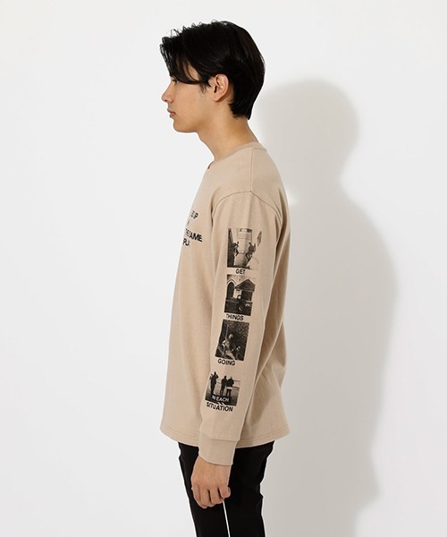 AZUL by moussy（アズールバイマウジー）の「PHOTOGRAPHIC LONG TEE/フォトグラフィックロングTシャツ　251DSM90-288C（Tシャツ/カットソー・メンズ・ホワイト/ブラック/ライトベージュ・SMALL/MEDIUM/LARGE）」の8枚目の写真
