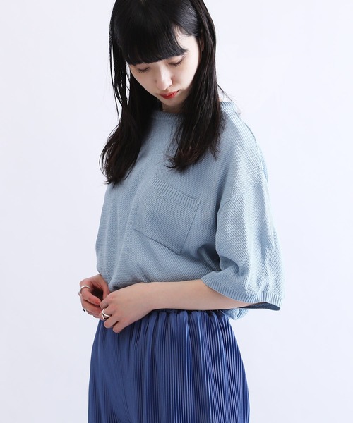 Lulu ＆ Arnie（るるあんどあーにー）の「オーバーサイズ ビッグシルエット 鹿の子 サマーニット / 半袖ニット（ニット/セーター・メンズ・ブラック/ブラウン/オフホワイト/ブルー/グレイッシュベージュ・MEDIUM/LARGE）」の5枚目の写真