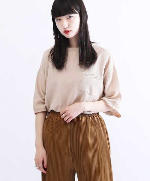 Lulu ＆ Arnie（るるあんどあーにー）の「オーバーサイズ ビッグシルエット 鹿の子 サマーニット / 半袖ニット（ニット/セーター・メンズ・ブラック/ブラウン/オフホワイト/ブルー/グレイッシュベージュ・MEDIUM/LARGE）」の16枚目の写真