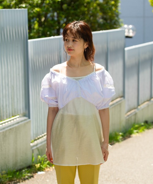 mystic(ミスティック)の「キャミSETショートブラウス(シャツ/ブラウス・レディース・オフホワイト/ブラック・FREE)」の5枚目の写真