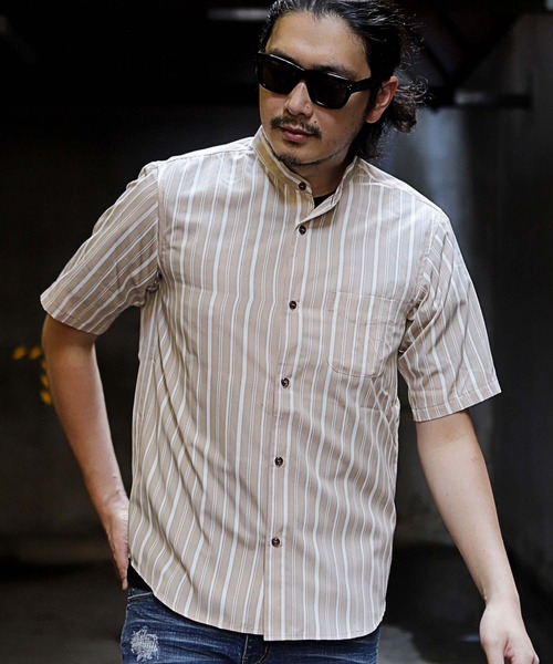 RATTLE TRAP(ラトルトラップ)の「ストライプバンドカラー半袖シャツ(Tシャツ/カットソー・メンズ・ライトグレー/ベージュ/ブルー・S/M/L)」の3枚目の写真