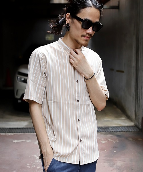 RATTLE TRAP(ラトルトラップ)の「ストライプバンドカラー半袖シャツ(Tシャツ/カットソー・メンズ・ライトグレー/ベージュ/ブルー・S/M/L)」の22枚目の写真