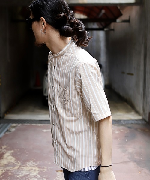 RATTLE TRAP(ラトルトラップ)の「ストライプバンドカラー半袖シャツ(Tシャツ/カットソー・メンズ・ライトグレー/ベージュ/ブルー・S/M/L)」の20枚目の写真