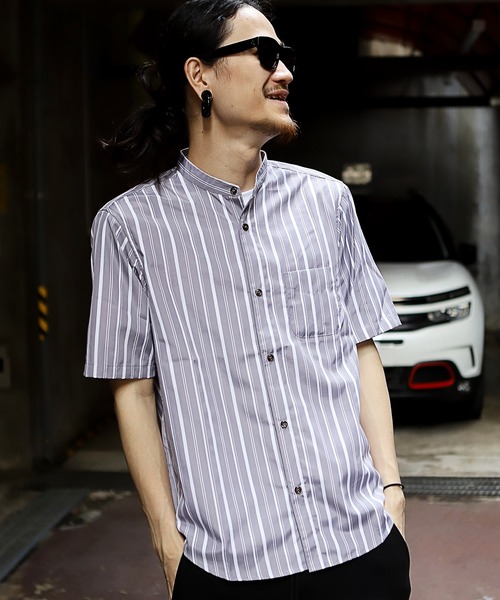 RATTLE TRAP(ラトルトラップ)の「ストライプバンドカラー半袖シャツ(Tシャツ/カットソー・メンズ・ライトグレー/ベージュ/ブルー・S/M/L)」の15枚目の写真