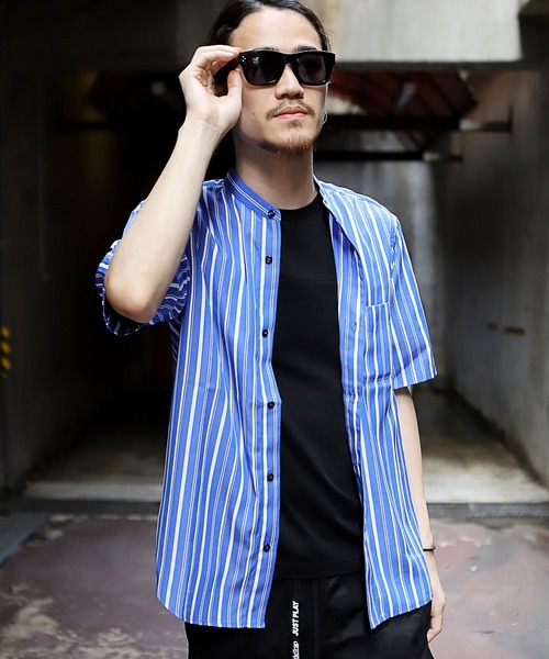 RATTLE TRAP(ラトルトラップ)の「ストライプバンドカラー半袖シャツ(Tシャツ/カットソー・メンズ・ライトグレー/ベージュ/ブルー・S/M/L)」の10枚目の写真