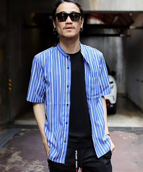 RATTLE TRAP(ラトルトラップ)の「ストライプバンドカラー半袖シャツ(Tシャツ/カットソー・メンズ・ライトグレー/ベージュ/ブルー・S/M/L)」の9枚目の写真