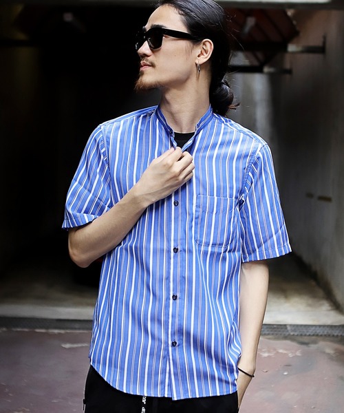 RATTLE TRAP(ラトルトラップ)の「ストライプバンドカラー半袖シャツ(Tシャツ/カットソー・メンズ・ライトグレー/ベージュ/ブルー・S/M/L)」の8枚目の写真