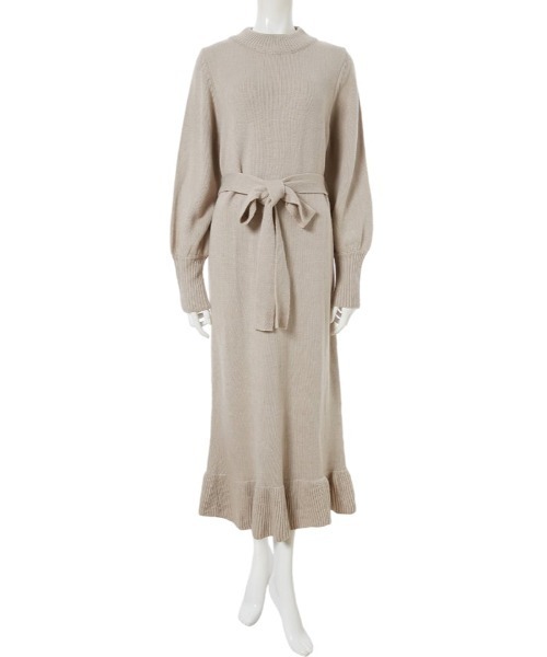 fifth（フィフス）の「ウエストリボンフリルヘムニットワンピース