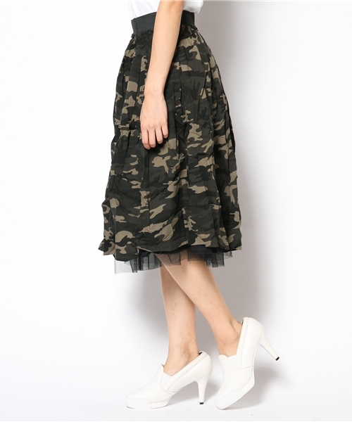 DISCOAT（ディスコート）の「【Discoat】リバーシブルカモフラ×チュールフレアスカート（スカート・レディース・グリーン/ダークグレー・ﾌﾘ-）」の6枚目の写真
