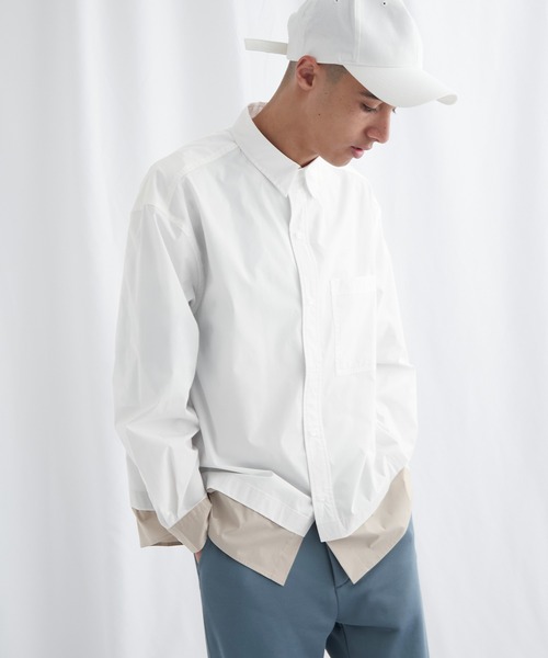 EMMA CLOTHES(エマクローズ)の「オーバーサイズ配色カラーリングレイヤードシャツ【EMMA CLOTHES/エマクローズ】(シャツ/ブラウス・メンズ・ホワイト/チャコール/モスグリーン・FREE)」の2枚目の写真