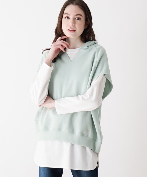 SHOO・LA・RUE（シューラルー）の「◆コクーンシルエット裏毛ノースリーブフーディ（パーカー・レディース・ブラック/ライトグリーン/ライトベージュ・00）」の3枚目の写真