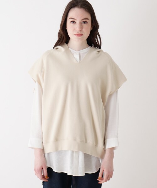 SHOO・LA・RUE（シューラルー）の「◆コクーンシルエット裏毛ノースリーブフーディ（パーカー・レディース・ブラック/ライトグリーン/ライトベージュ・00）」の8枚目の写真