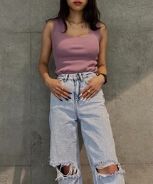 Avvenente | 【Avvenente】スクエア変形リブニットタンクトップ(タンクトップ)