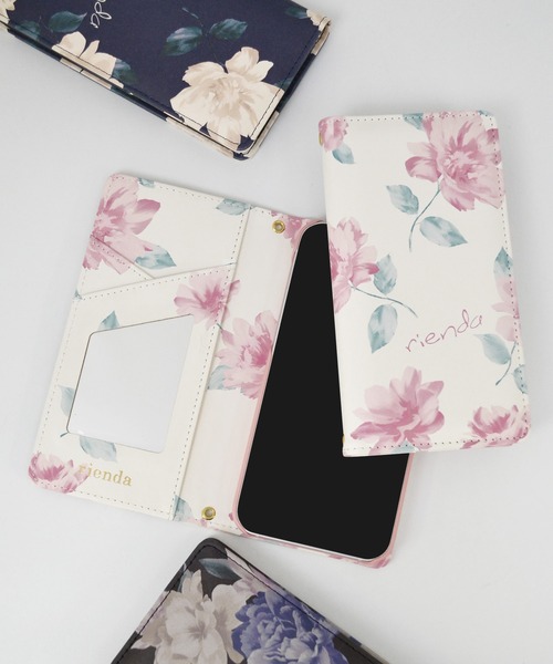 rienda（リエンダ）の「iPhone12 iPhone12Pro iPhone12mini iPhoneSE(第2世代/第3世代) iPhoneXR rienda  [プリント手帳ケース]（スマホケース/カバー・レディース・ホワイト/ブラック/ネイビー・A/C/B/E）」の2枚目の写真