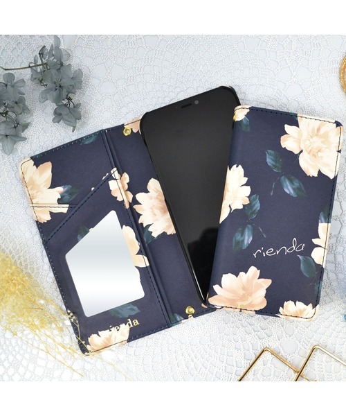 rienda（リエンダ）の「iPhone12 iPhone12Pro iPhone12mini iPhoneSE(第2世代/第3世代) iPhoneXR rienda  [プリント手帳ケース]（スマホケース/カバー・レディース・ホワイト/ブラック/ネイビー・A/C/B/E）」の5枚目の写真