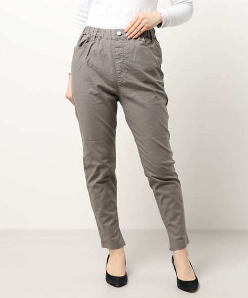 リネン混ストレッチレイヤードパンツ