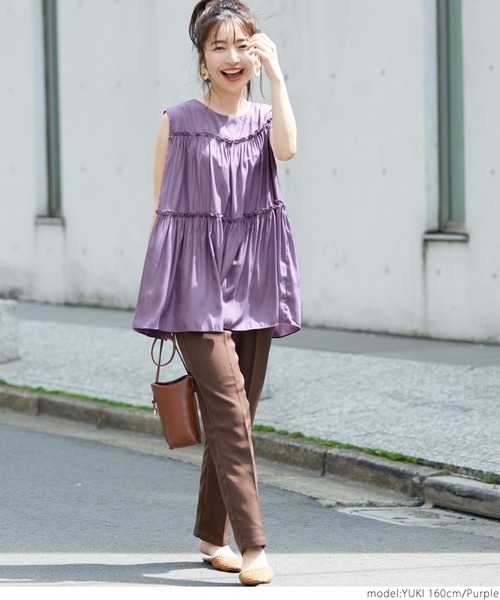 coca（coca）（コカ）の「サテンティアードトップス（シャツ/ブラウス・レディース・ブラック/パープル/ブラウン/マスタード・ONE SIZE）」の15枚目の写真