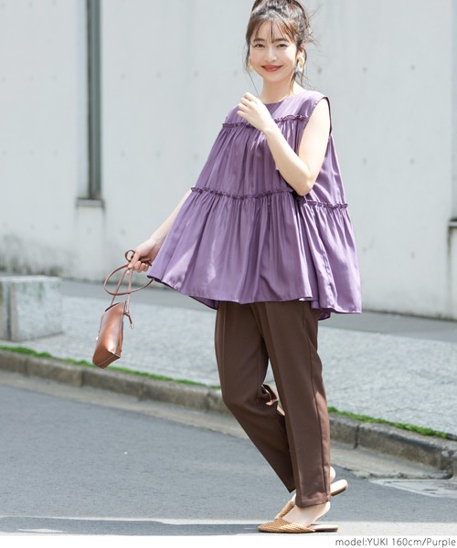 coca（coca）（コカ）の「サテンティアードトップス（シャツ/ブラウス・レディース・ブラック/パープル/ブラウン/マスタード・ONE SIZE）」の17枚目の写真