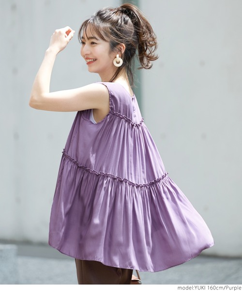 coca（coca）（コカ）の「サテンティアードトップス（シャツ/ブラウス・レディース・ブラック/パープル/ブラウン/マスタード・ONE SIZE）」の18枚目の写真