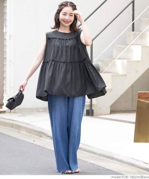 coca（coca）（コカ）の「サテンティアードトップス（シャツ/ブラウス・レディース・ブラック/パープル/ブラウン/マスタード・ONE SIZE）」の5枚目の写真