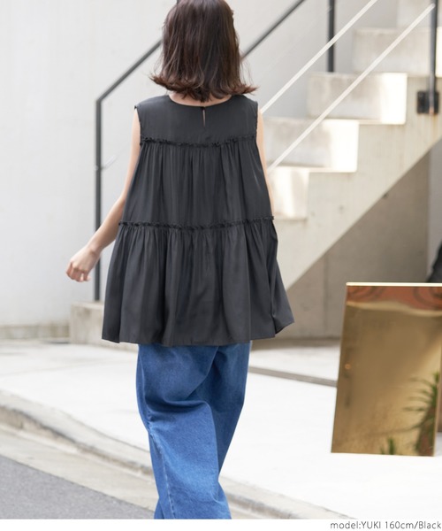 coca（coca）（コカ）の「サテンティアードトップス（シャツ/ブラウス・レディース・ブラック/パープル/ブラウン/マスタード・ONE SIZE）」の7枚目の写真