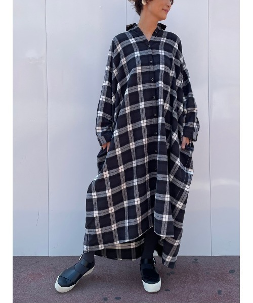 BEARDSLEY（ビアズリー）の「チェックシャツワンピース（シャツワンピース・レディース・ブラック/サンドベージュ・FREE）」の6枚目の写真