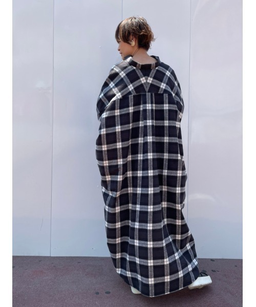 BEARDSLEY（ビアズリー）の「チェックシャツワンピース（シャツワンピース・レディース・ブラック/サンドベージュ・FREE）」の9枚目の写真