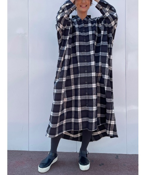 【BEARDSLEY ビアズリー】ビッグチェックロングワンピース BEARDSLEY(ビアズリー) チェックシャツワンピース