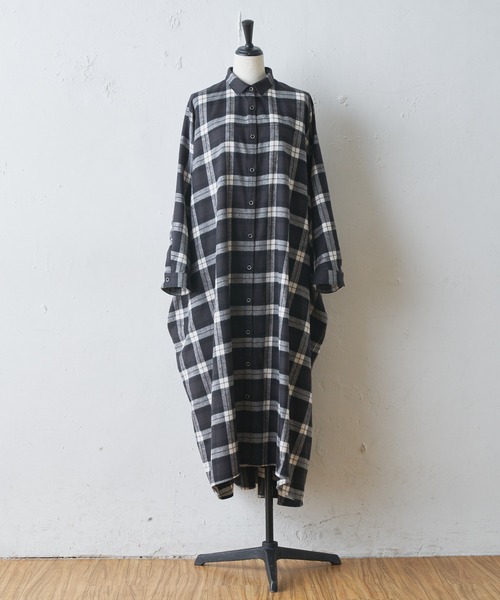 BEARDSLEY（ビアズリー）の「チェックシャツワンピース（シャツワンピース・レディース・ブラック/サンドベージュ・FREE）」の12枚目の写真