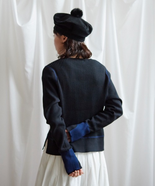 Lene(レネ)の「ギリシャコットン/バイカラークルーカーディガン(ニット/セーター・レディース・ブラック/アイボリー/ブルー・FREE)」の7枚目の写真