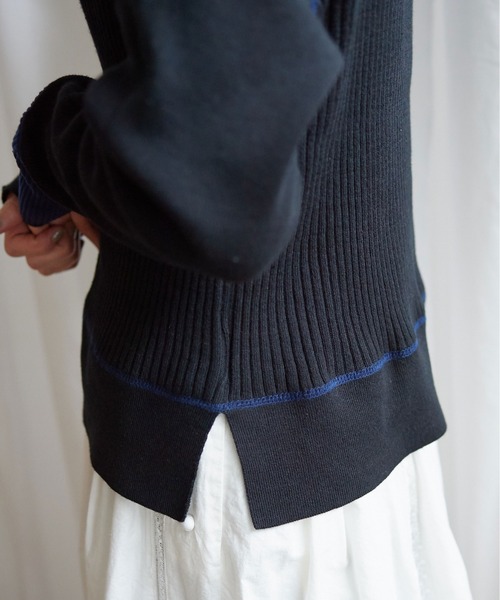 Lene(レネ)の「ギリシャコットン/バイカラークルーカーディガン(ニット/セーター・レディース・ブラック/アイボリー/ブルー・FREE)」の9枚目の写真