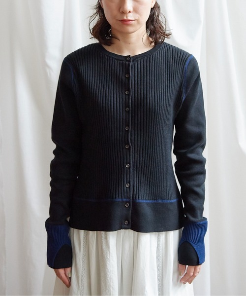 Lene(レネ)の「ギリシャコットン/バイカラークルーカーディガン(ニット/セーター・レディース・ブラック/アイボリー/ブルー・FREE)」の15枚目の写真