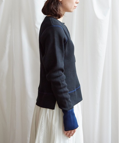 Lene(レネ)の「ギリシャコットン/バイカラークルーカーディガン(ニット/セーター・レディース・ブラック/アイボリー/ブルー・FREE)」の16枚目の写真