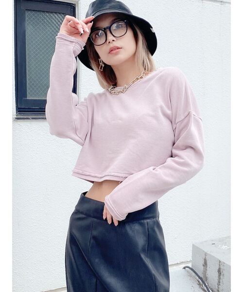 GYDA(ジェイダ)の「PROCESSINGショートスウェットTOPS(スウェット・レディース・カーキ/ピンク/アイボリー・FREE)」の3枚目の写真