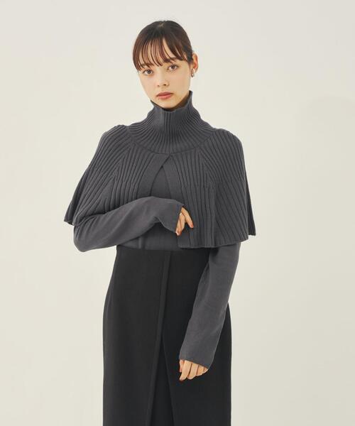 EMMEL REFINES（エメルリファインズ）の「＜EMMEL REFINES（エメル リファインズ）＞EM ケープ付き マルチウェイニット（ニット/セーター・レディース・ブラック/ダークグレー/ナチュラル・FREE）」の6枚目の写真