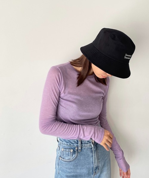 CANAL JEAN（キャナルジーン）の「via j(ヴィアジェイ) テンセルウールシアーロングTシャツ（Tシャツ/カットソー・レディース・ホワイト/ブラック/グレイッシュベージュ/ブラウン/ラベンダー・ONE SIZE）」の5枚目の写真