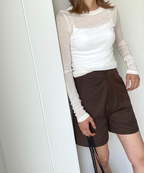 CANAL JEAN（キャナルジーン）の「via j(ヴィアジェイ) テンセルウールシアーロングTシャツ（Tシャツ/カットソー・レディース・ホワイト/ブラック/グレイッシュベージュ/ブラウン/ラベンダー・ONE SIZE）」の6枚目の写真