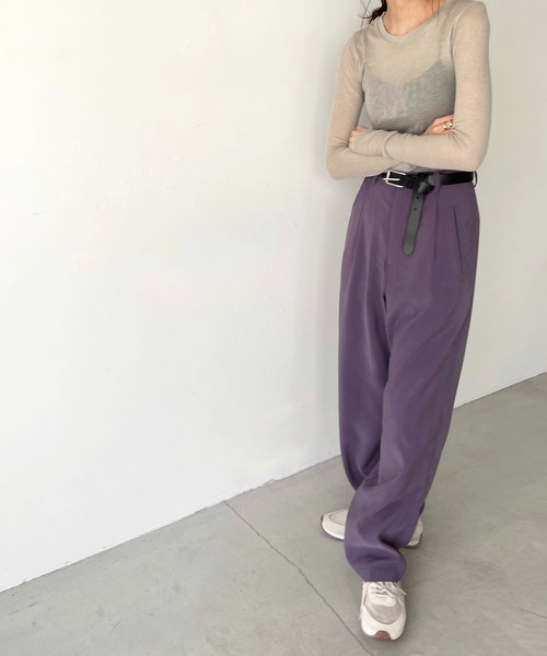 CANAL JEAN（キャナルジーン）の「via j(ヴィアジェイ) テンセルウールシアーロングTシャツ（Tシャツ/カットソー・レディース・ホワイト/ブラック/グレイッシュベージュ/ブラウン/ラベンダー・ONE SIZE）」の12枚目の写真