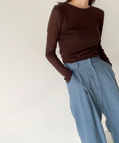 CANAL JEAN（キャナルジーン）の「via j(ヴィアジェイ) テンセルウールシアーロングTシャツ（Tシャツ/カットソー・レディース・ホワイト/ブラック/グレイッシュベージュ/ブラウン/ラベンダー・ONE SIZE）」の10枚目の写真