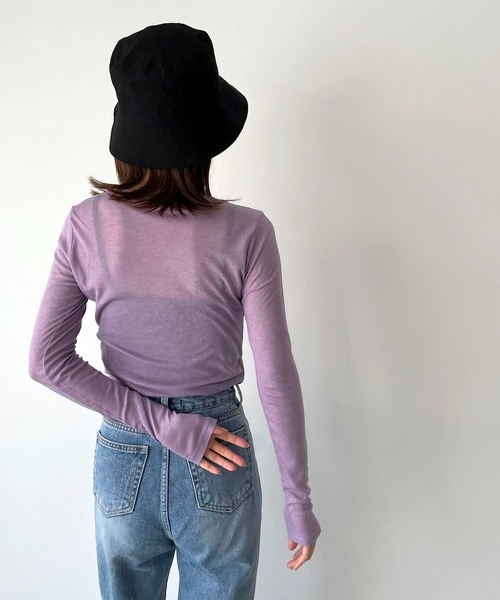 CANAL JEAN（キャナルジーン）の「via j(ヴィアジェイ) テンセルウールシアーロングTシャツ（Tシャツ/カットソー・レディース・ホワイト/ブラック/グレイッシュベージュ/ブラウン/ラベンダー・ONE SIZE）」の15枚目の写真