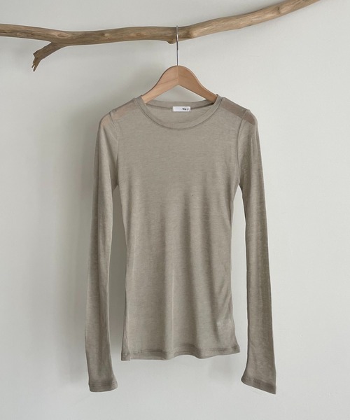 CANAL JEAN（キャナルジーン）の「via j(ヴィアジェイ) テンセルウールシアーロングTシャツ（Tシャツ/カットソー・レディース・ホワイト/ブラック/グレイッシュベージュ/ブラウン/ラベンダー・ONE SIZE）」の17枚目の写真