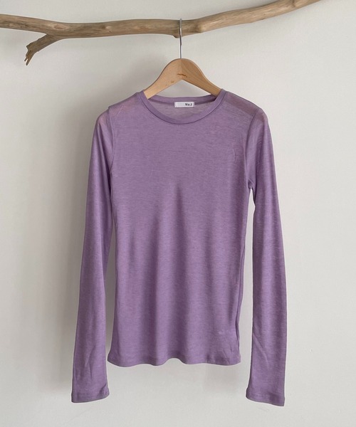 CANAL JEAN（キャナルジーン）の「via j(ヴィアジェイ) テンセルウールシアーロングTシャツ（Tシャツ/カットソー・レディース・ホワイト/ブラック/グレイッシュベージュ/ブラウン/ラベンダー・ONE SIZE）」の18枚目の写真